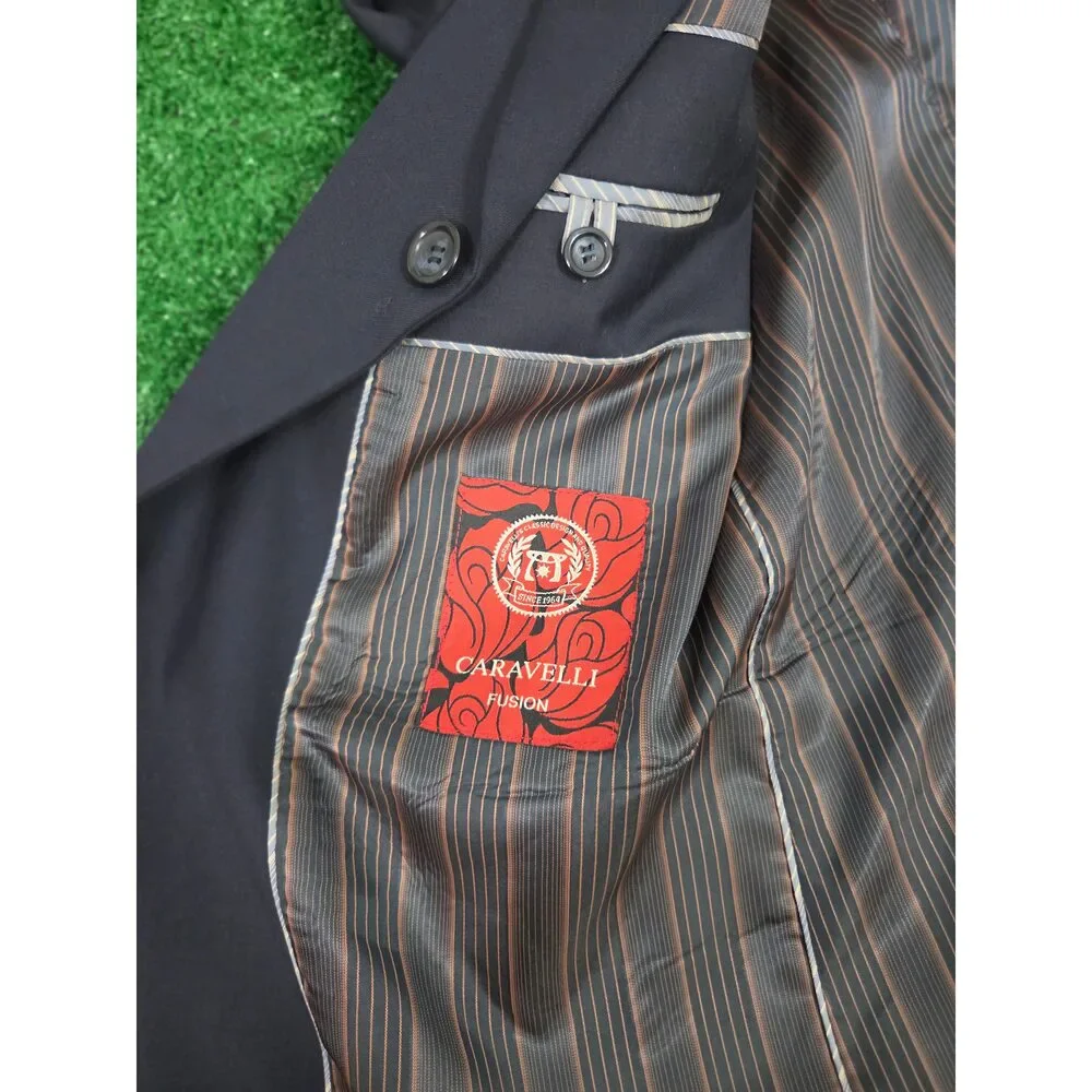 Caravelli Fusion Men's Navy Blue Blazer Sport Coat Jacket Size 46R Henry 3B Epa